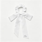 ALO Yoga Womens Satin Bow Scrunchie with Long Ribbon Tails, White Hair Tie Bowknot Hair Accessory for Ponytail Bun