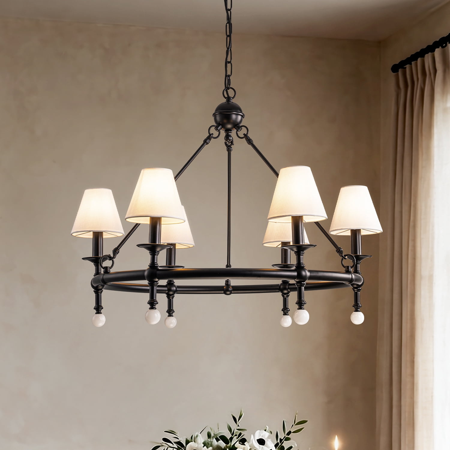 ALOADECOR 6-Light W34 Inch Black Statement Chandelier with White ...