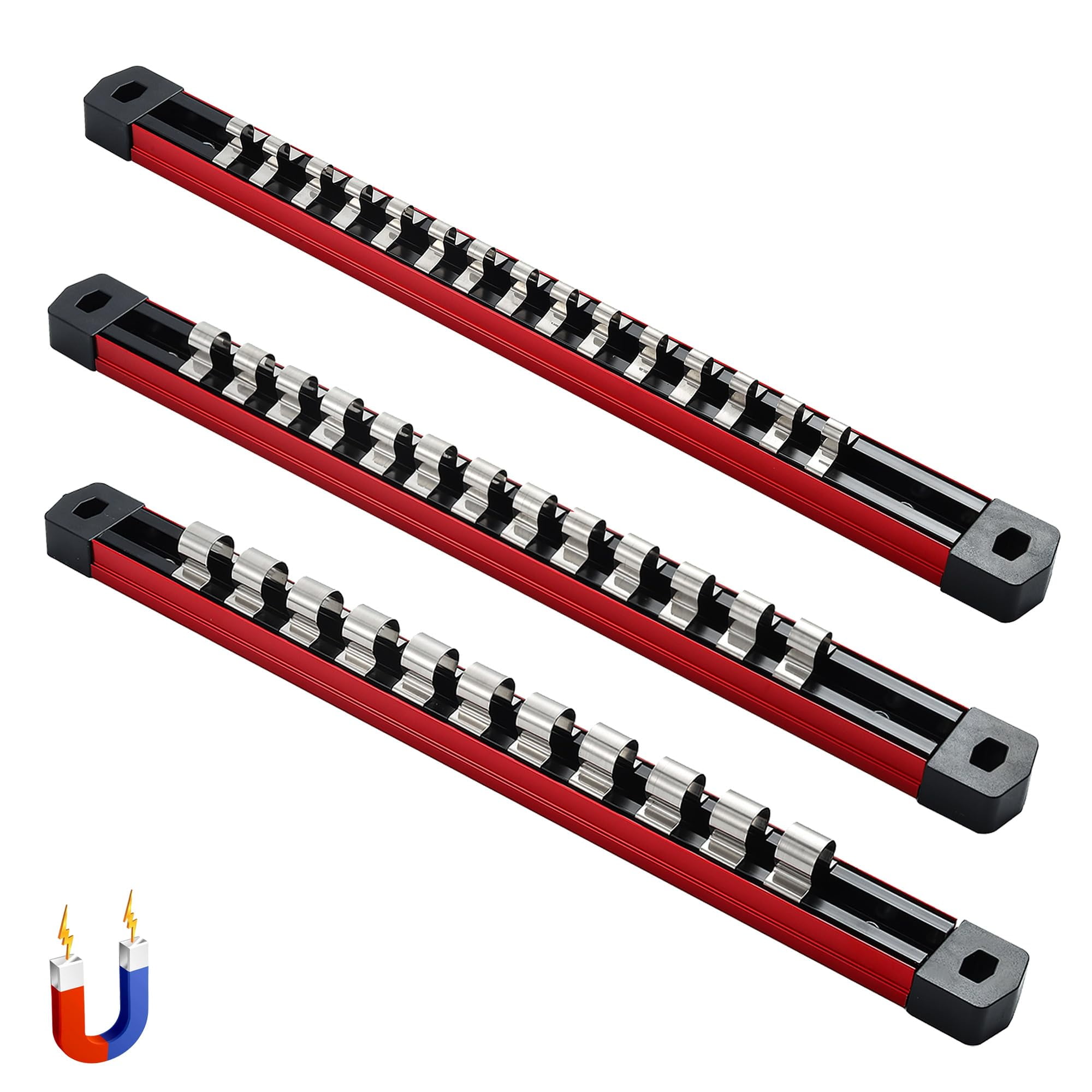 ALOANES 3-Piece Magnetic Socket Organizer, Heavy Duty Aluminum Socket ...