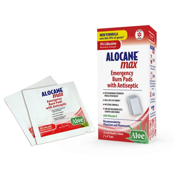 ALOCANE Emergency Burn Pads with 4% Lidocaine, 10 Count