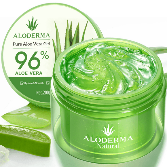 ALODERMA Organic Pure Aloe Vera Gel Made with 96% USDA Organic Certified Aloe Vera within 12 Hours of Harvest (200g, 7.0 oz), Suitable for All Skin Types – No Sticky Residue – Eco-Friendly