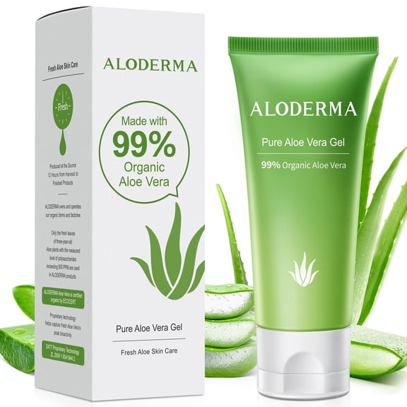 Aloderma 99% Organic Aloe Vera Gel, Bottled within 12 Hours of Harvest (114g, 4.0 oz), No Sticky Residue - No Powder Concentrates or Water Added - Eco-Friendly