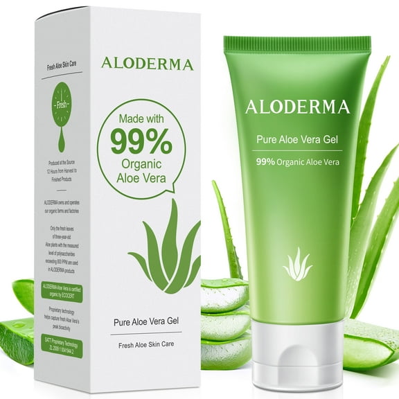 Aloderma 99% Organic Aloe Vera Gel, Bottled within 12 Hours of Harvest (114g, 4.0 oz), No Sticky Residue - No Powder Concentrates or Water Added - Eco-Friendly