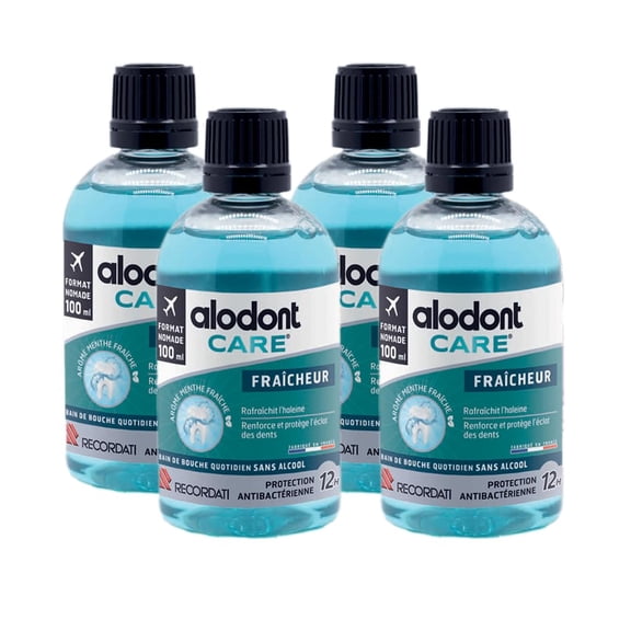 ALODONT Care Freshness | Daily Mouthwash | Freshens Breath | Prolongs Brushing Effectiveness | Strengthens and Protects Teeth's Shine | Ages 7+ | Pack of 4 x 100ml