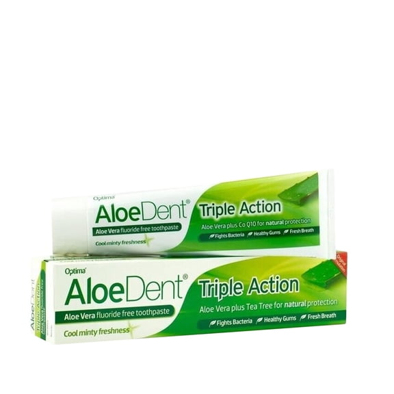 Aloe Dent Triple Action Aloe Vera Toothpaste Fluoride Free , Natural Action, Vegetarian , Cruelty Free , SLS Free, CoQ10, Healthy Gums , 100 ml