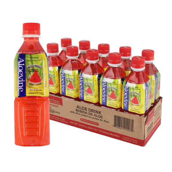 Aloevine Watermelon Aloe Vera Drink with Aloe Pulp, 16.9 fl oz, 10 Count Bottles