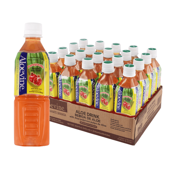 Aloevine Pomegranate Aloe Vera Drink with Aloe Pulp, 16.9 fl oz, 20 Count Bottles