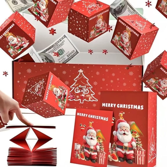 ALOEWXXR 2026 Surprise Gift Box Explosion for Money, Folding Pop Up Explosion Gift Box with Confetti, Bouncing Envelope Cash Box for Christmas