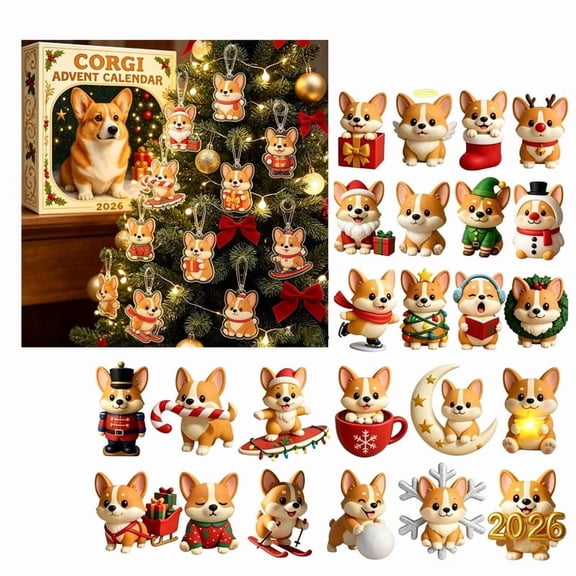 ALOEWXXR 24 Pcs Corgi Advent Calendar 2026, 24 Days Christmas Countdown with Corgi Dog Ornaments, Gift for Dog Lovers