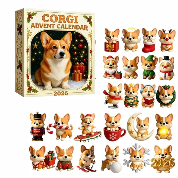 ALOEWXXR 24 Pcs Corgi Christmas Advent Calendar, 24 Day Countdown with Puppy Ornaments, Holiday Gift for Dog Lovers