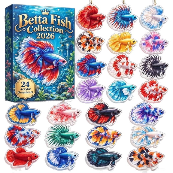 ALOEWXXR Betta Fish Advent Calendar 2026, 24 Days 2D Acrylic Fish Ornaments, 24 Unique Christmas Countdown Hanging Decor Gift for Fish Lovers Aquarium Hobbyists