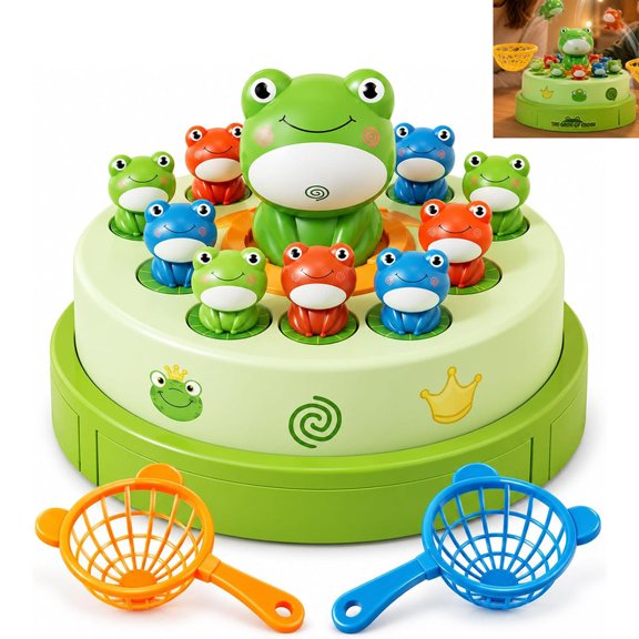 ALOEWXXR Bounce and Catch Frog Board Game, Musical Pop Up Frog Game with 2 Nets