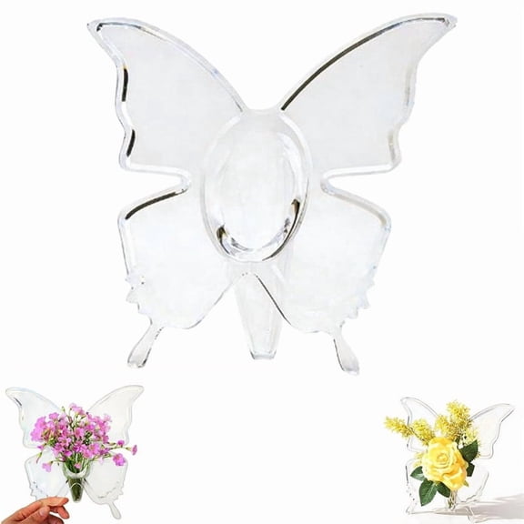 ALOEWXXR Butterfly Acrylic Flower Vase, Clear Modern Floral Centerpiece, Aesthetic Butterfly Frame Table Vase for Home Decor and Housewarming Gift