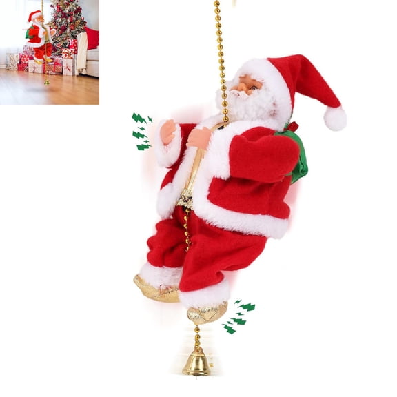 ALOEWXXR Climbing Santa Claus with Music, Electric Moving Santa Climbs Up and Down Bead Chain, Battery Hanging Xmas Tree Ornament