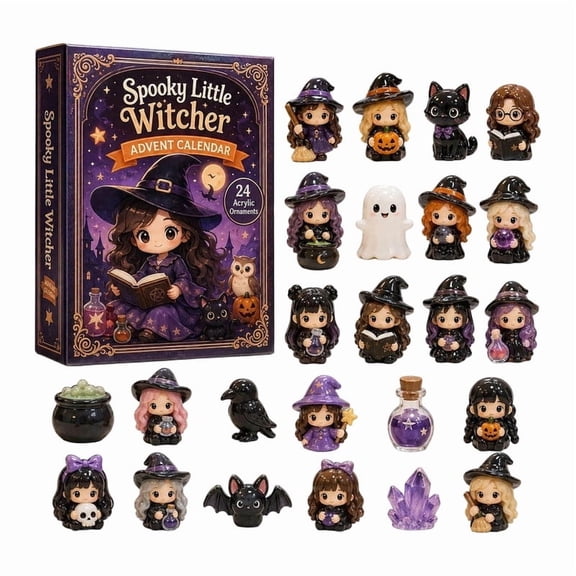 ALOEWXXR Covens Witch Advent Calendar, 24 Days Witchy Magic Advent Calendar, Acrylic, 2D Flat Acrylic Ornament Set, for Home Party Table Decor