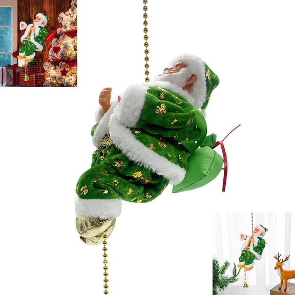 ALOEWXXR Electric Climbing Santa Ornament, Musical Moving Santa Climbs Up and Down Rope with Music, Battery Hanging Xmas Tree Decor