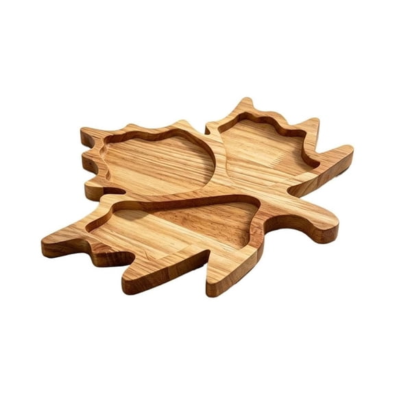 ALOEWXXR Maple Leaf Wooden Serving Tray, 3 Compartment Leaf Shaped Snack Board, Novelty Appetizer Dessert Fruit Plate for Home Kitchen Decor