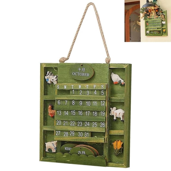 ALOEWXXR Perpetual Calendar Wooden Wall Hanging, Adjustable Wood Block Date Calendar, Reusable Yearly Desk Calendar for Home Office