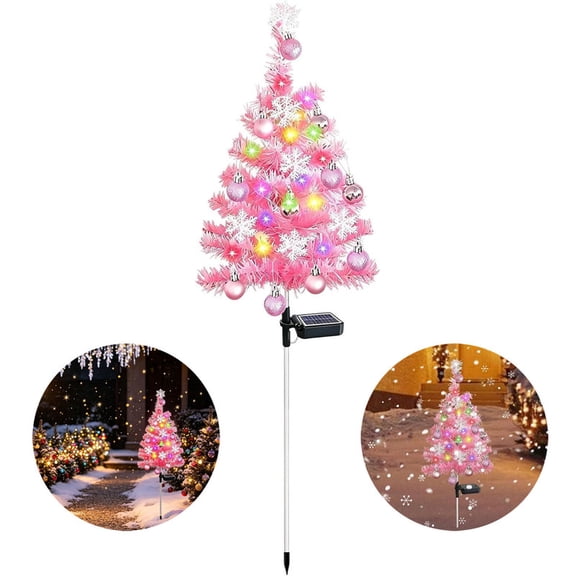 ALOEWXXR Pink Solar Christmas Tree Lights,30.7in Outdoor Waterproof Christmas Pathway Lights,Porch Yard Garden Patio Cemetery Pathway,Holiday Decor