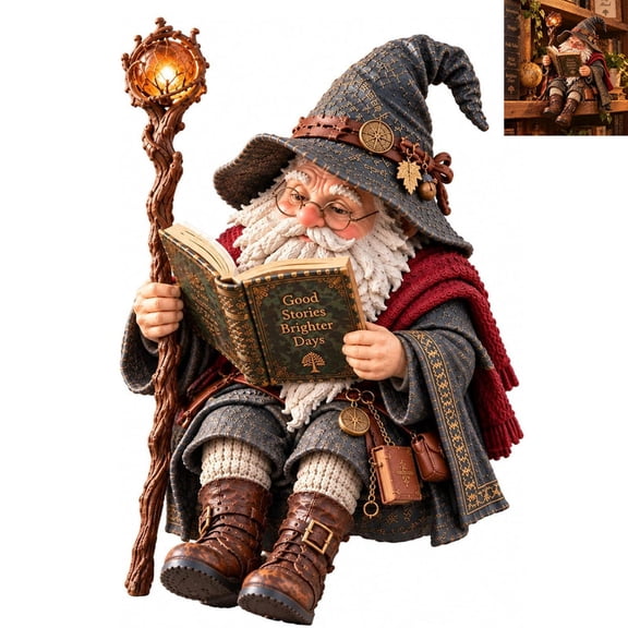 ALOEWXXR Reading Gnome Wizard Figurine, Whimsical Book Lover Statue with Wizard Hat for Bookshelf Study Decor