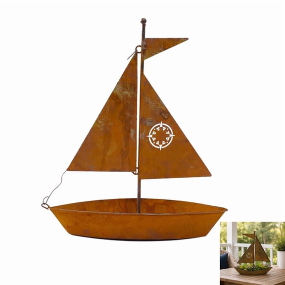 ALOEWXXR Rustic Sailboat Metal Planter, Metal Art 3D Decor with Planter Function, Decor for Porch Patio Balcony Office Lake House