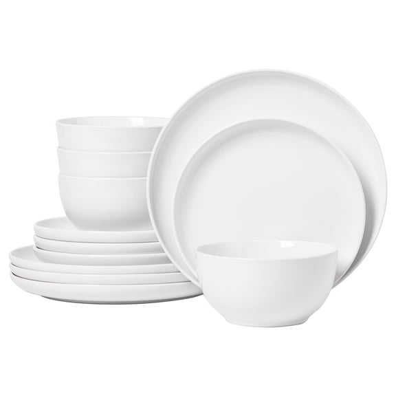 ALOFMO 12 Piece White Ceramic Dinnerware Set for 4 People, Round Plates and Bowls Set, Dishwasher Microwave Safe Kitchen Serving Dishes