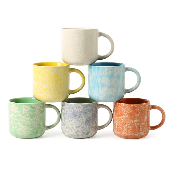 ALOFMO 12oz Handmade Speckled Ceramic Coffee Mugs Set of 6, Multicolor Splash Glaze Tea Cups, Microwave & Dishwasher Safe, Lead‑Free for Home & Gift