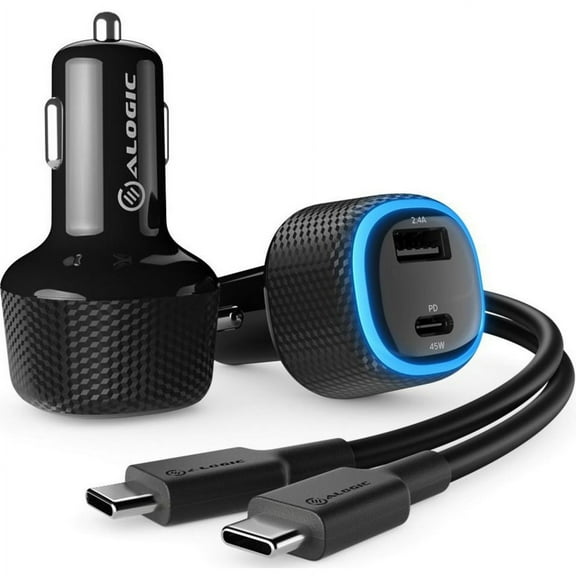 ALOGIC Rapid 2 Port USB-A + USB-C Car Charger, 12W + 45W Power Delivery, For Laptops, Tablets and Phones