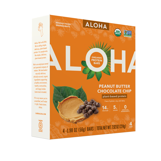 ALOHA Organic Peanut Butter Chocolate Chip Protein Bars 4 Pack