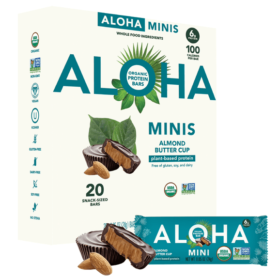 ALOHA, Organic Plant Based Protein, Mini Bars, Almond Butter Cup (Pack of 20)