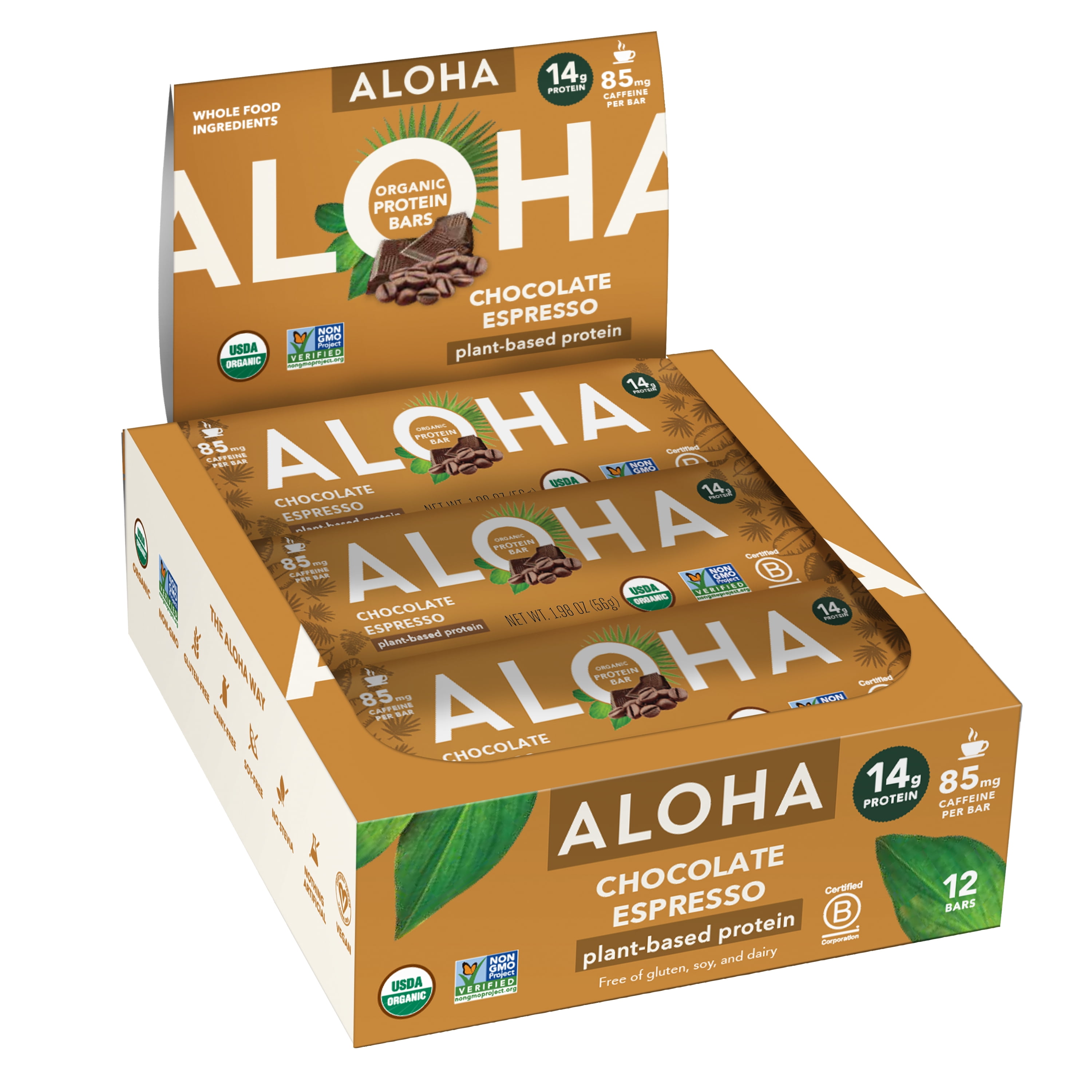 ALOHA, Plant Based Protein Bars, Chocolate Espresso (Pack of 12