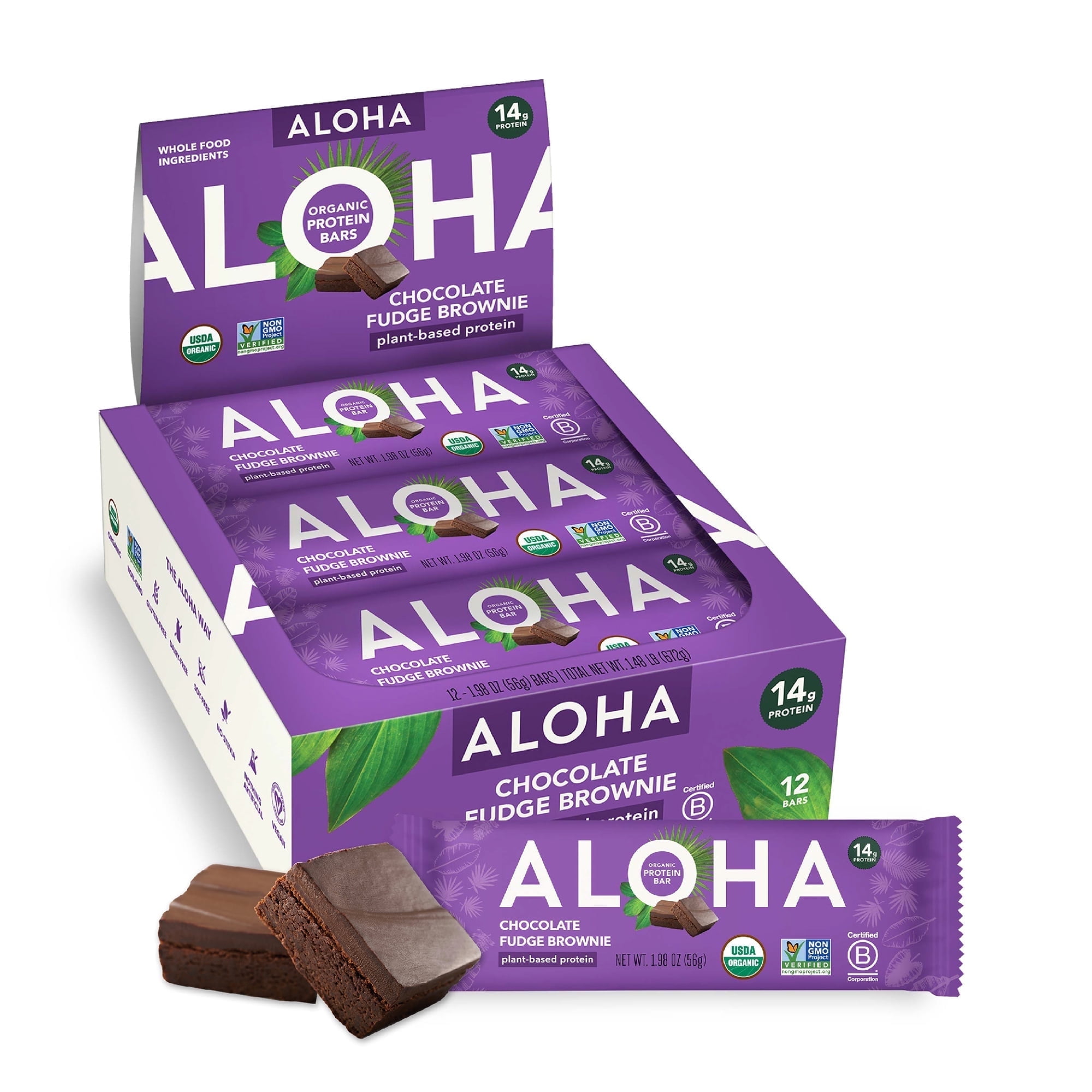 Walmart Saving of  ALOHA Plant Based Protein Bars, Chocolate Fudge Brownie, 14g Protein (Pack of 12)