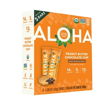 ALOHA Plant Based Protein Bars, Peanut Butter Chocolate, 14g Protein (Pack of 5)