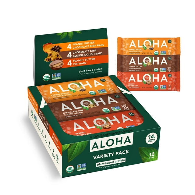 ALOHA Plant Based Protein Bars, Protein Bar Variety Pack, 14g Protein