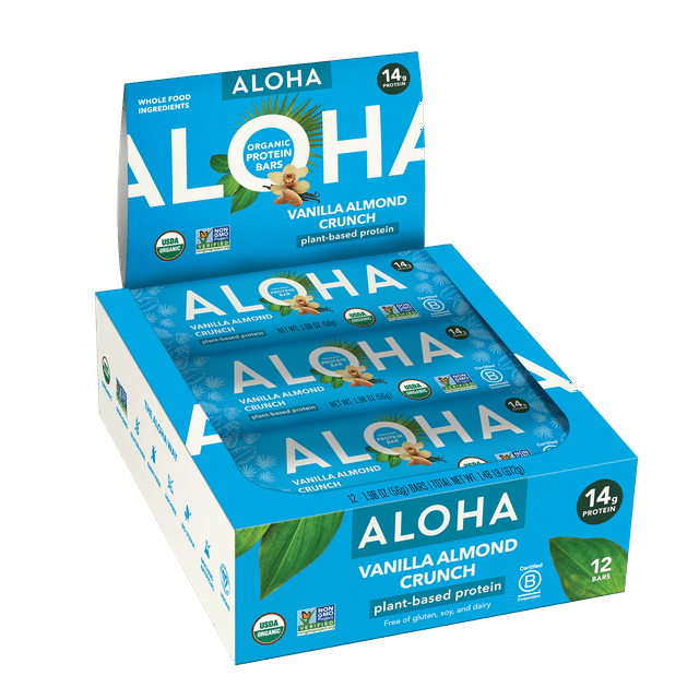 ALOHA Plant Based Protein Bars, Vanilla Almond Crunch, 14g Protein