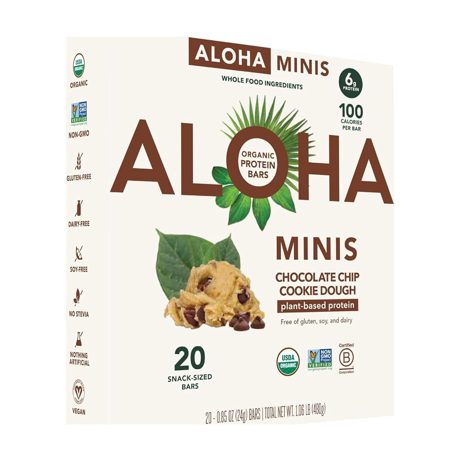 ALOHA, Plant Based Protein, Mini Bars, Chocolate Chip Cookie Dough