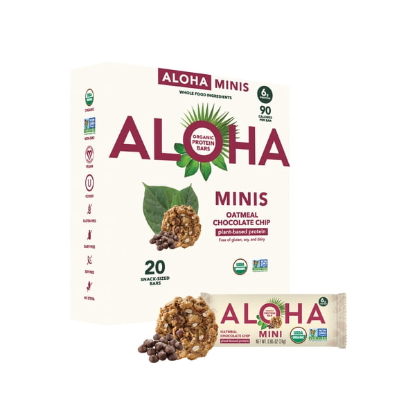 ALOHA, Plant Based Protein, Mini Bars, Oatmeal Chocolate Chip (Pack of 20)
