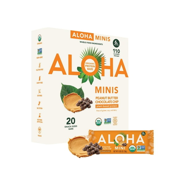 ALOHA, Plant Based Protein, Mini Bars, Peanut Butter Chocolate Chip (Pack of 20)
