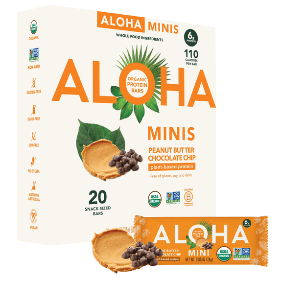 ALOHA, Plant Based Protein Mini Bars, Peanut Butter Chocolate Chip (Pack of 20)