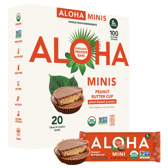 ALOHA, Plant Based Protein, Mini Bars, Peanut Butter Cup (Pack of 20)