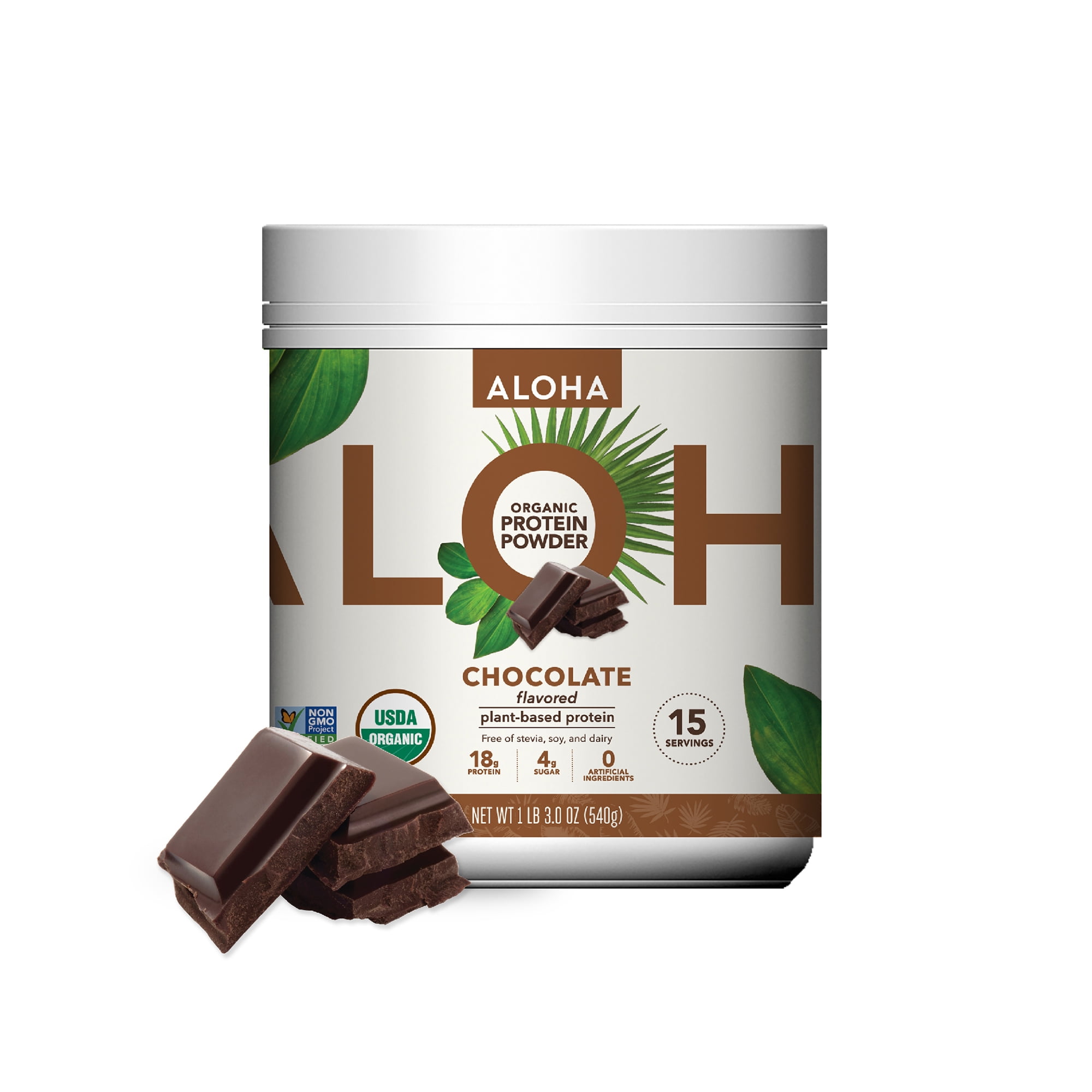 ALOHA Plant Based Protein Powder, Chocolate, 18g Protein, 1.2lb, 19oz