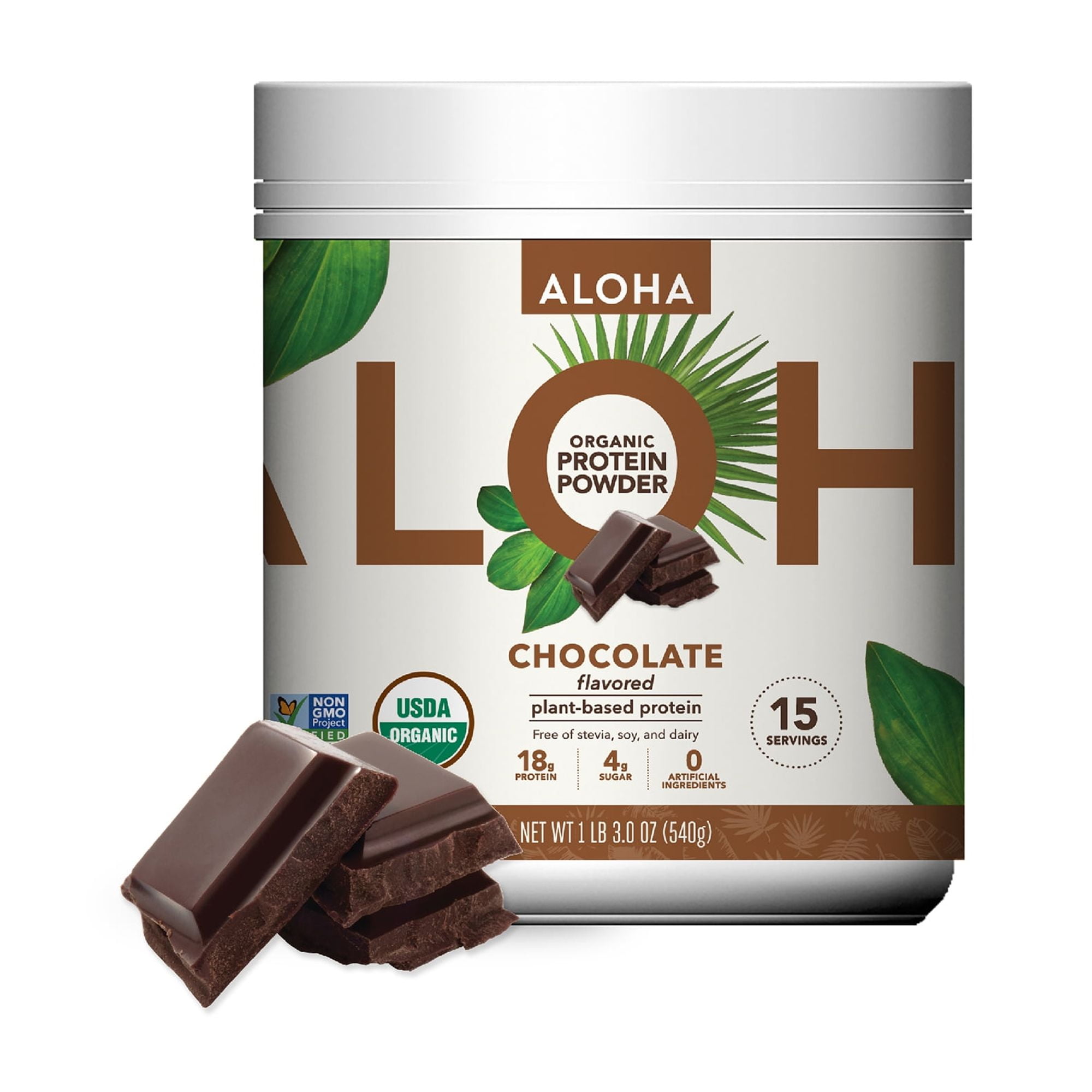 ALOHA Plant Based Protein Powder, Chocolate, 18g Protein, 1LB 2.5oz