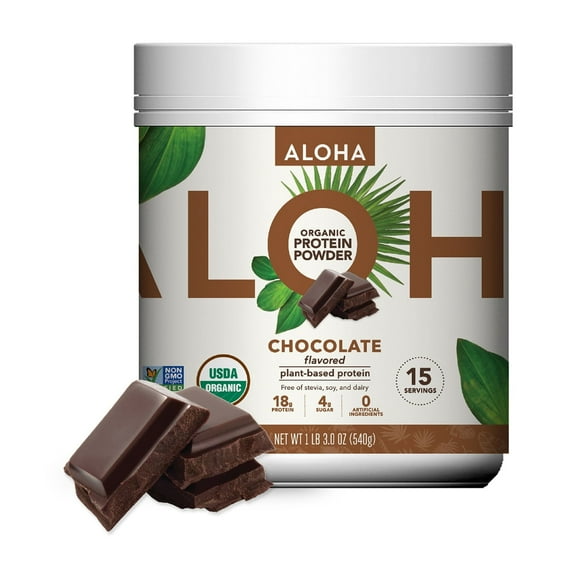 ALOHA Plant Based Protein Powder, Chocolate, 18g Protein, 1LB 2.5oz