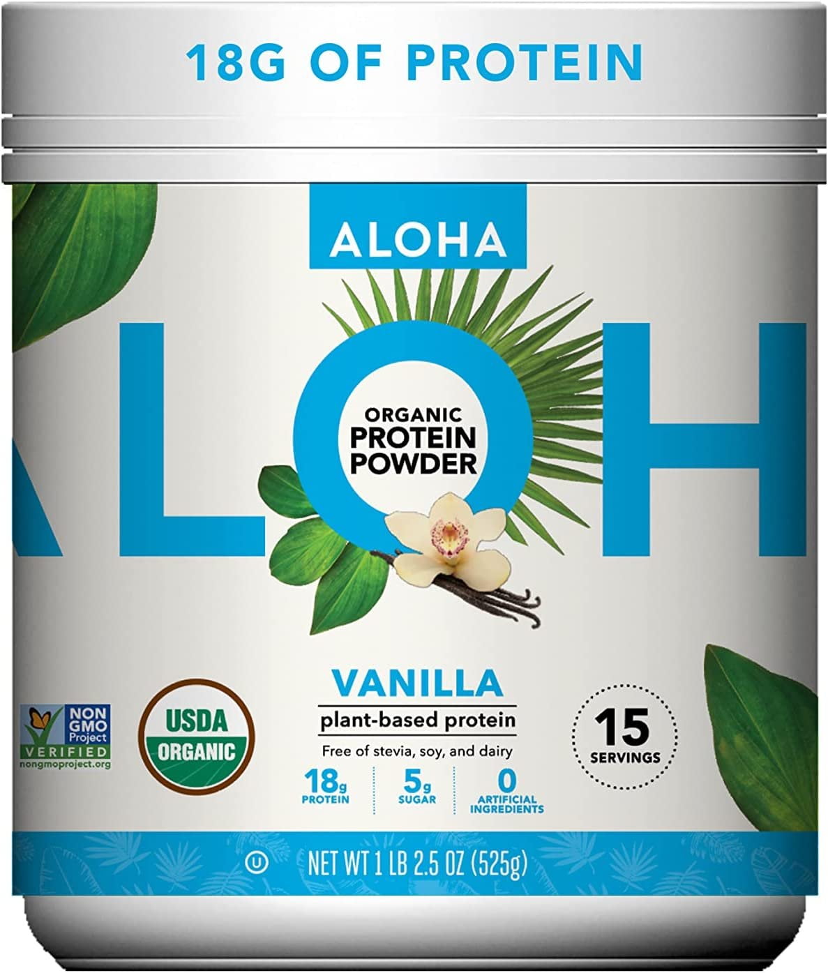 ALOHA Plant Based Protein Powder, Vanilla, 18g Protein, 1LB 2.5oz