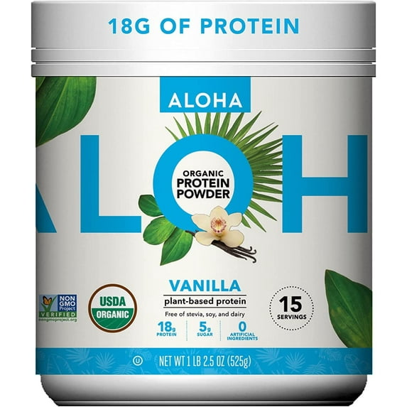 ALOHA Plant Based Protein Powder, Vanilla, 18g Protein, 1LB 2.5oz