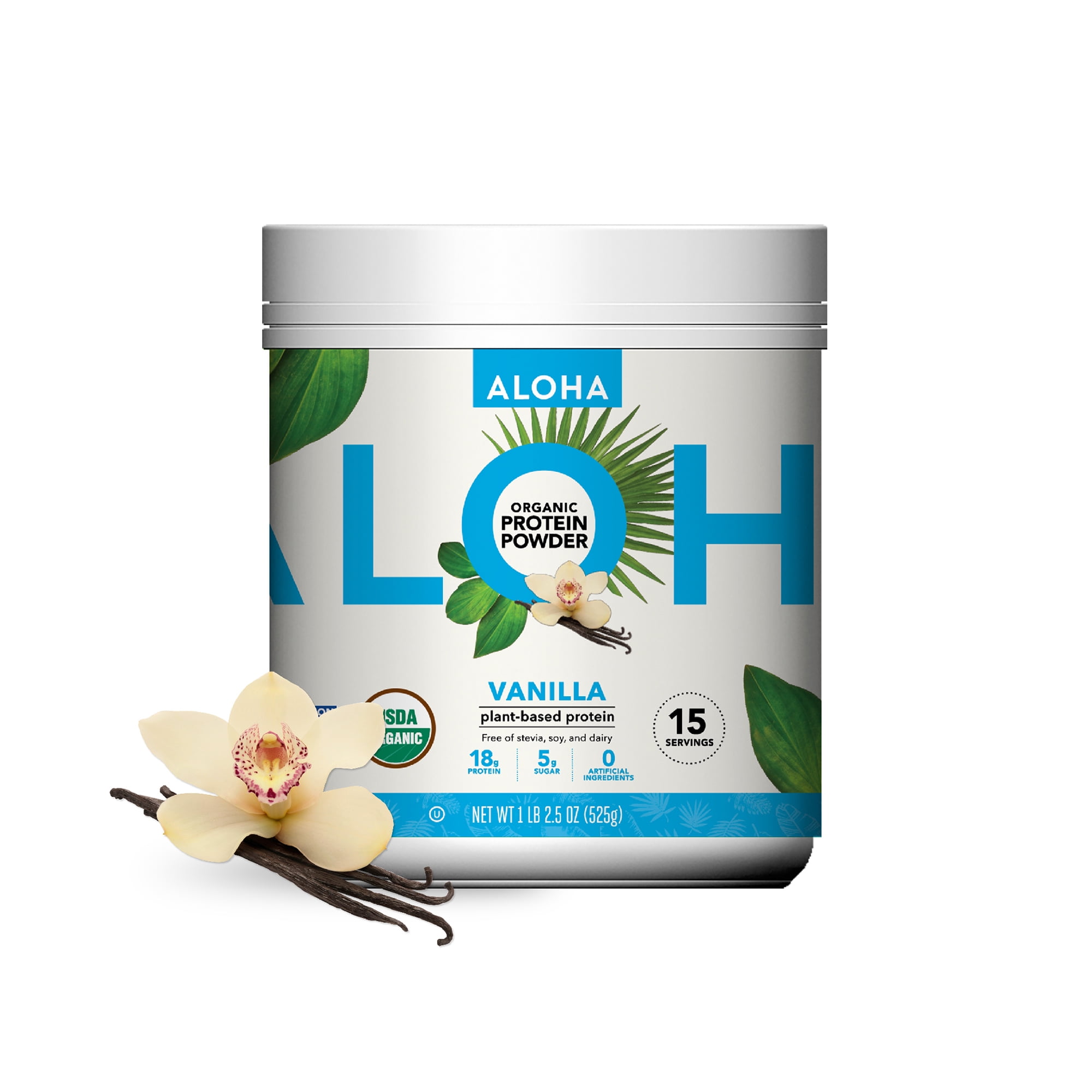 ALOHA Plant Based Protein Powder, Vanilla, 18g Protein, 1.2lb, 19oz