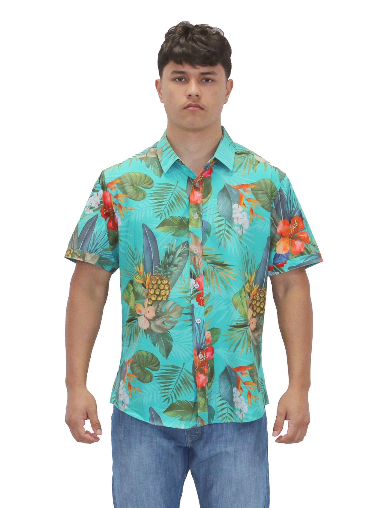 ALOHA SHIRT: HIBISCUS ACCENT-TEAL SMALL