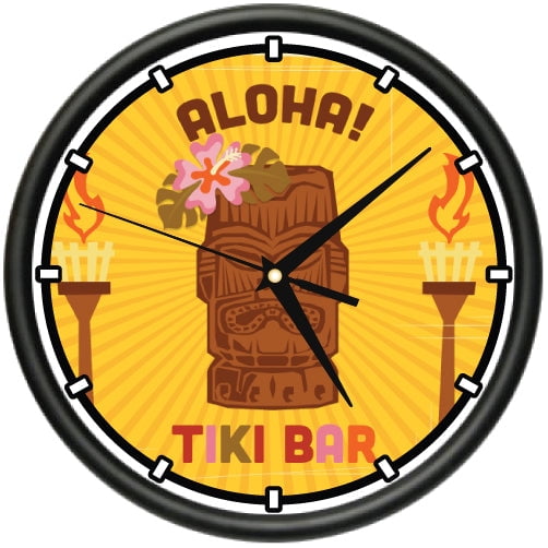 ALOHA TIKI BAR Wall Clock cocktails drinks bamboo home lover collector gift