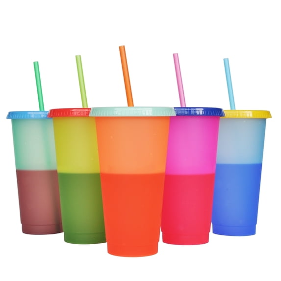ALOHASTARTTG 24 oz Color Changing Plastic Cup with Lid and Straw (Set of 5)