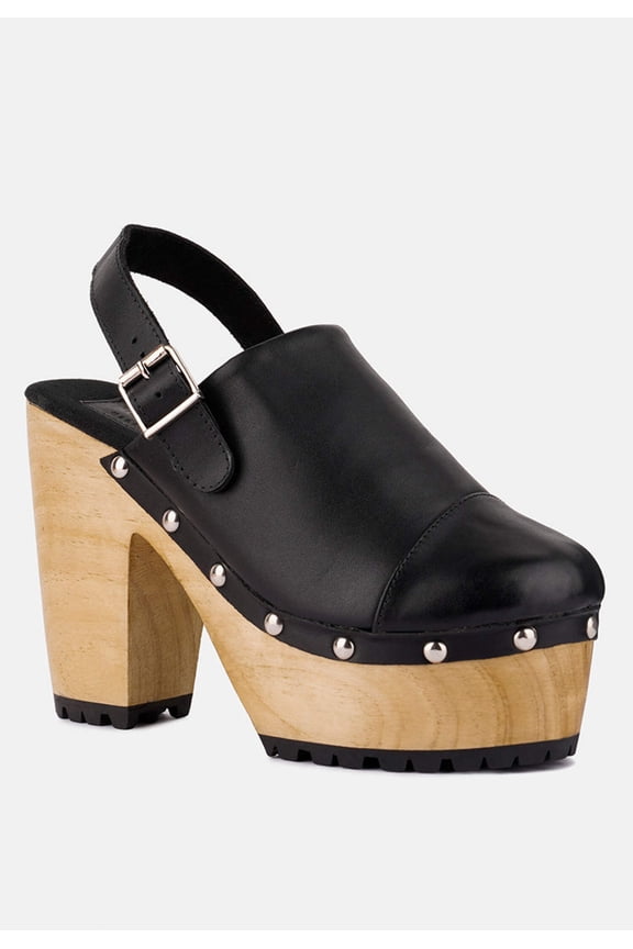 ALONA Black Slingback High Block Heeled Clogs